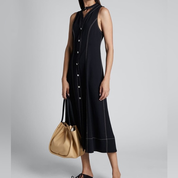 PROENZA SCHOULER WHITE LABEL Rumpled Pique Button-Front Midi Dress size 8 - Picture 1 of 9